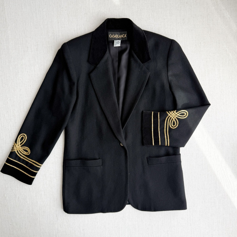 Casablanca vtg black wool velvet blazer jacket size M